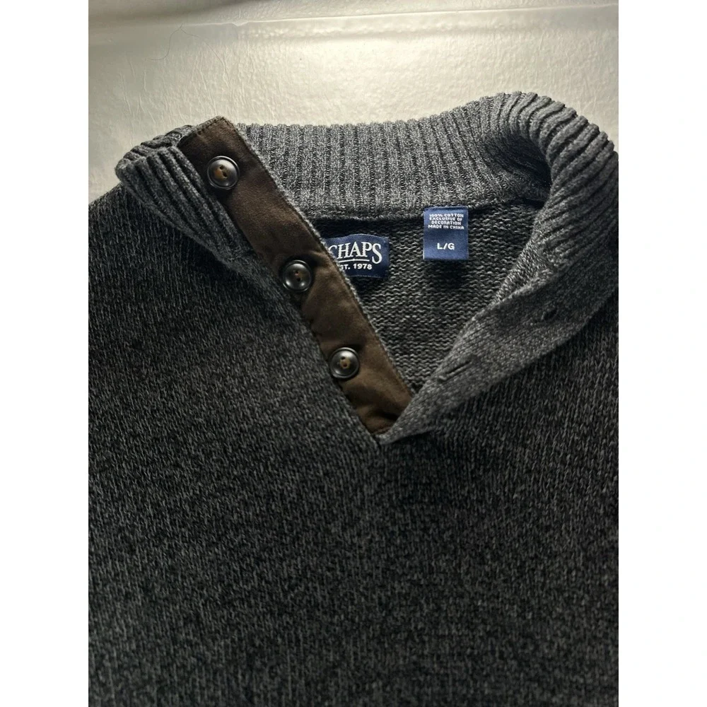 Chaps Ralph‎ Lauren Sweater Adult Small Gray Cotton Elbow Patch Mock Neck Mens